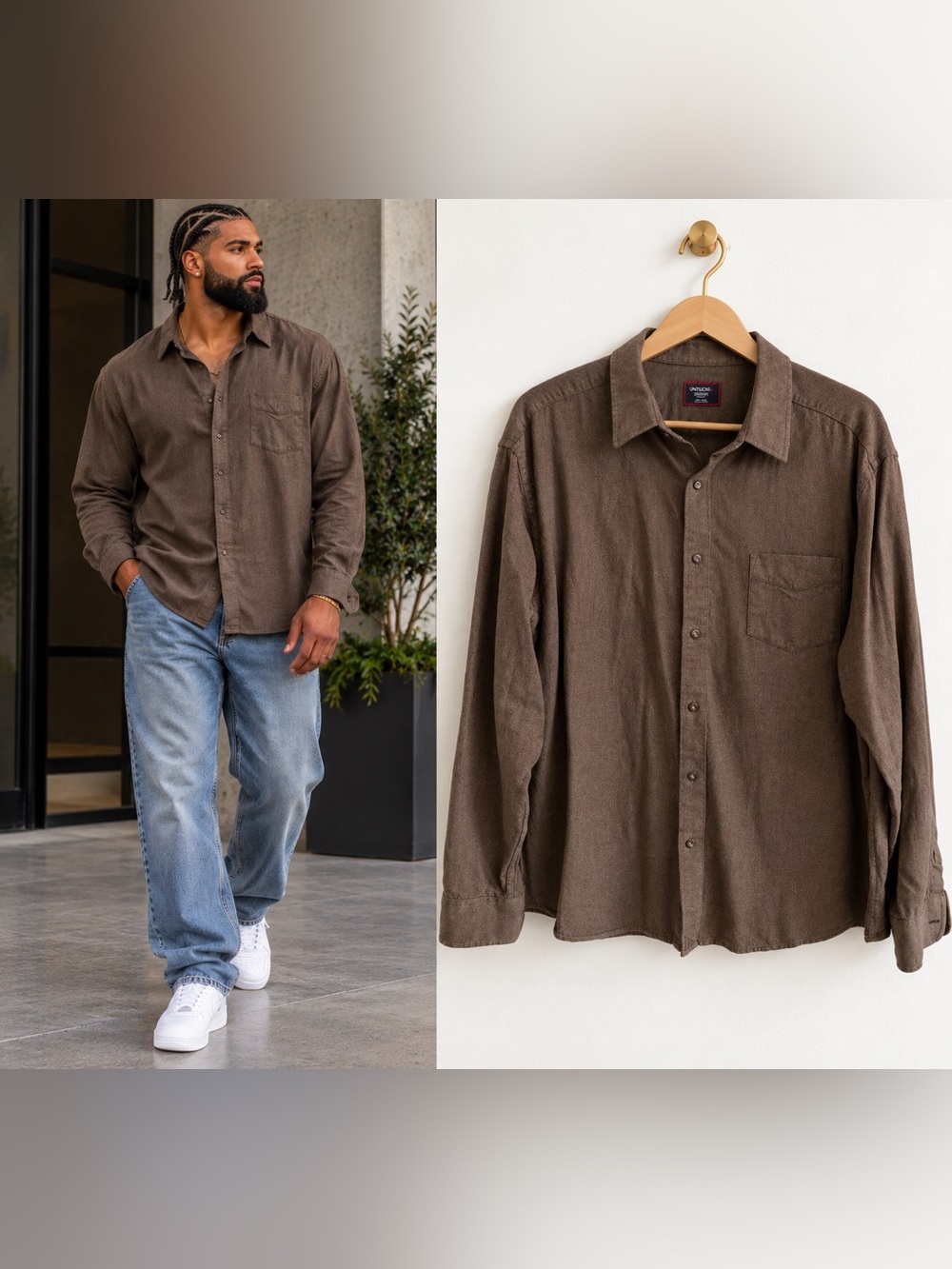 UNTUCKit Men's Brown Long-Sleeve Button-Down Shirt